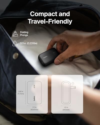 Belkin Dual Port Charger Block 42W, USB-C + USB-A Charger Super Fast Charging - Samsung Galaxy S26, Apple iPhone 17, Air, Pro, Pro Max, iPad, AirPods, Apple Watch, Nintendo Switch 2 & More - Black - color: Black