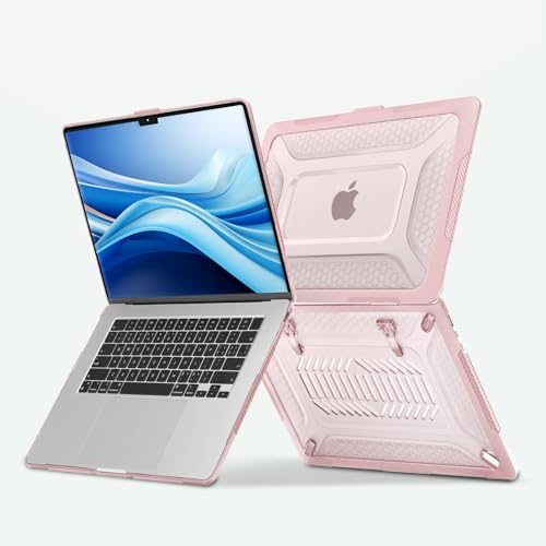 MOSISO Compatible with MacBook Air 15 inch Case M5 M4 M3 M2, Pink | 2 in 1 Kit Honeycomb Shockproof Heavy Duty TPU Bumper Hard Case with Fold Kickstand for A3241 A3114 A2941 2026-2023 - color: Pink