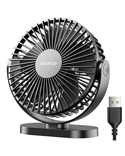Gaiatop USB Desk Fan, 5.5 Inch Small Quiet Powerful 3 Speeds 90° Rotate, Personal Mini Portable Desktop Table Fans, Cooling for Home Office Car Travel Indoor Outdoor Black - color: Black