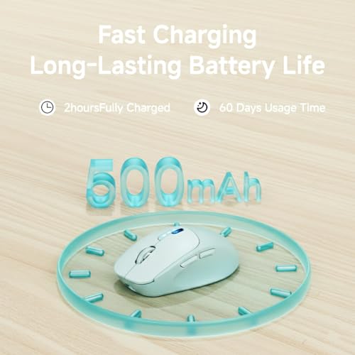 SEUNKWANG Dual-Mode Wireless Mouse with Visible Battery Indicator, Silent Rechargeable Bluetooth & 2.4G Computer Mouse, 1600 DPI, One-Click Desktop Privacy Key, Portable Mice for Laptop/PC/Mac - Blue - color: Blue