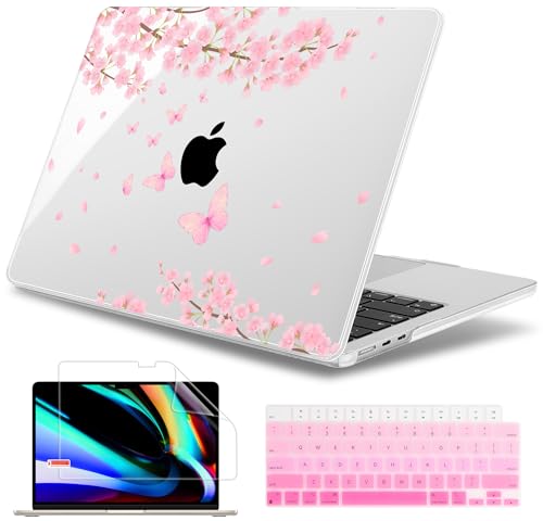 May Chen for MacBook Air 15 inch Case M5 M4 M3 M2 2026 2024-2023, Model A3448 A3241 A3114 A2941, Closes Seamlessly Hard Shell Laptop Cover with Keyboard Cover, Cherry Blossom - color: Cherry blossom