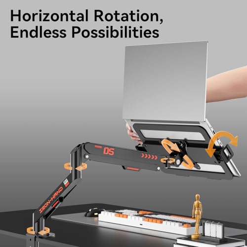 JINRAIKO Laptop Mount for Desk (11.3"-17.3"), 360° Rotating Foldable Laptops Arm Mount with Gas Spring, Heavy Duty Aluminum Adjustable Laptop Stand with Clamp/Grommet (Black) - color: BLACK