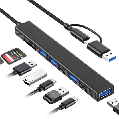 USB C Hub USB Hub 3.0 with SD Card Reader(8-in-1), USB Extender with Memory SD/Micro SD Card Reader, for Laptop, PC, MacBook, iPad Pro, iMac-Aluminum
