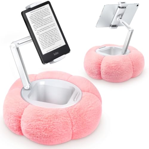 CreaDream Pumpkin Tablet Pillow Stand, Adjustable Pillow Stand for Lap Bed | Detachable Snack Bowl, Fits 4.7"-13" Kindle, Tablets, iPad, Soft Plush Fabric, for Reading and Relaxation on Bed, Couch, Pink - color: Pink