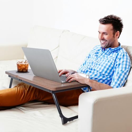 Adjustable Lap Desk for Bed - Portable Laptop Tray Table with Foldable Legs, Phone Slot & Cup Holder - Lightweight & Sturdy Breakfast, Work, Study Table for Sofa, Couch, Floor