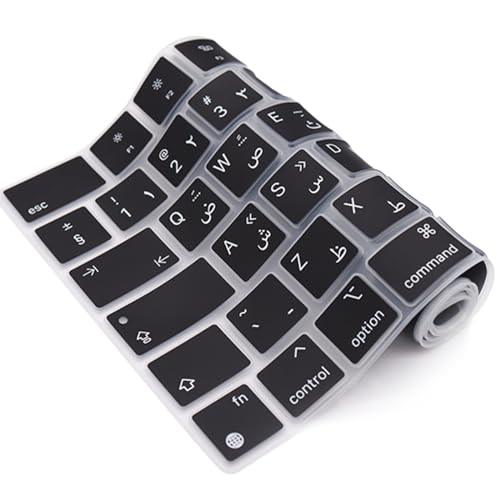 HRH Arabic Keyboard Cover for MacBook Air 13”15"(M5-M2)&Pro 14”16"(M5-M1) | EU,Black,Silicone Protective Skin,2026-2021,A2442 A3428,Neo 13"A18,Precise Fit,Dust Proof,Waterproof,Durable,Laptop Accessory - color: Arabic new
