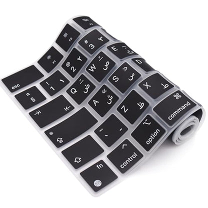 HRH Arabic Keyboard Cover for MacBook Air 13”15"(M5-M2)&Pro 14”16"(M5-M1) | EU,Black,Silicone Protective Skin,2026-2021,A2442 A3428,Neo 13"A18,Precise Fit,Dust Proof,Waterproof,Durable,Laptop Accessory - color: Arabic new