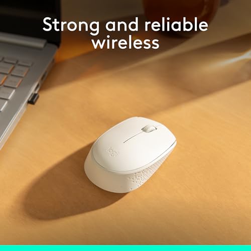 Logitech M170 Compact Ambidextrous 2.4 GHz Wireless Mouse - Off White | Ambidextrous mouse with 2.4 GHz USB-A Nano Receiver, Optical Tracking, 12-Months Battery Life, PC, Mac, Laptop compatible - color: White