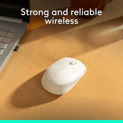 Logitech M170 Compact Ambidextrous 2.4 GHz Wireless Mouse - Off White | Ambidextrous mouse with 2.4 GHz USB-A Nano Receiver, Optical Tracking, 12-Months Battery Life, PC, Mac, Laptop compatible - color: White