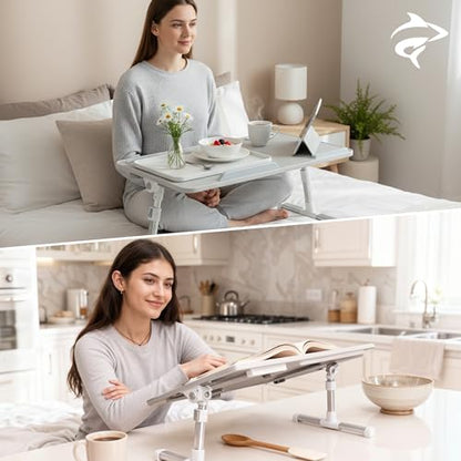 GoShark Lite 2-in-1 Laptop Bed Desk & TV Tray Table for Couch - Portable Foldable Stand with Adjustable Height & Angle for Work, Dining, Study - Detachable with Secondary Surface & Device Slots