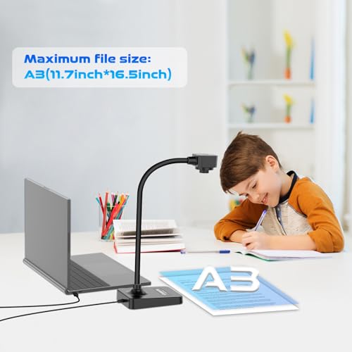 AlKOR USB Document Camera for Teaching & Distance Learning,Manual Focus Webcam with Mic, Foldable Design for Mac OS/Windows/Chromebook-Online Classes, Web Conferencing & Live Demos,Remote Work