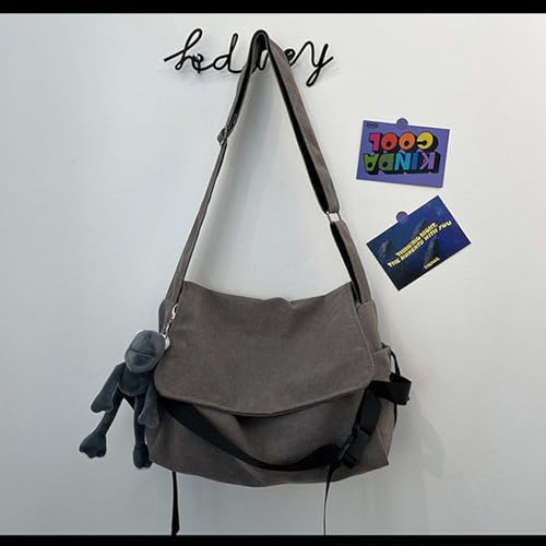 Men's canvas bag, men's and women's Japanese casual crossbody bag, men's large capacity canvas messenger bag - color: Grey