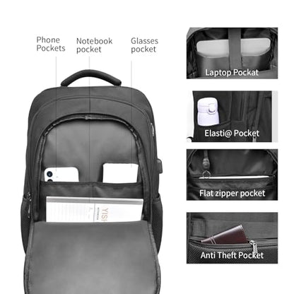 Durable 15.6 Inch Laptop Backpack, Anti-Theft Business Travel Backpack with USB Charging & Multiple Compartments, Water-Resistant Expandable Computer Bag for College and Work - Black
