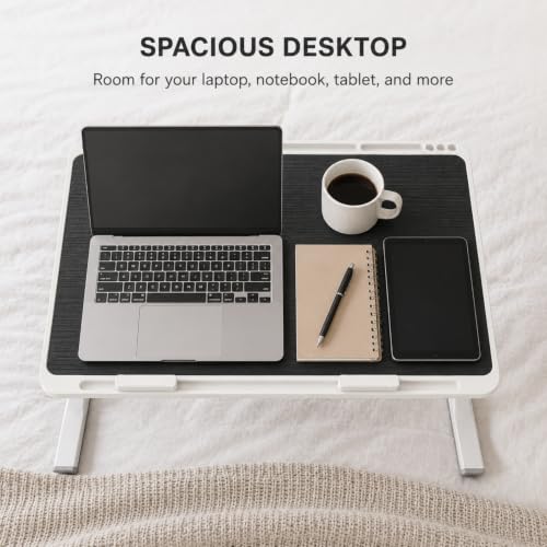 Foldable and Adjustable admireshun Laptop Bed Table with Hidden Drawer, Cup Holder, USB Voice-Controlled Night Light, Black, 23.6"x15.7", Suitable for Working, Gaming, and Other uses on Bed and Sofa - color: Black