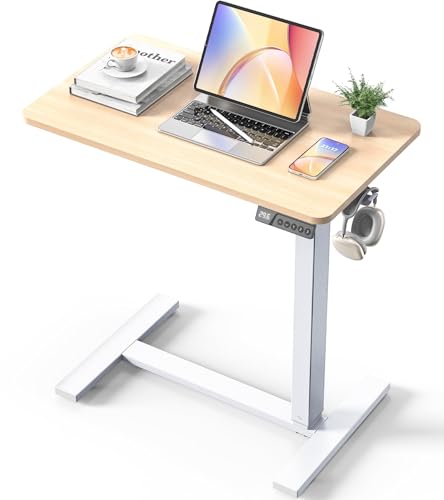 28"x 16" Electric Overbed Table, Rolling Laptop Desk for Bed, Oak | Height Adjustable Bedside Desk with Hidden Wheels, Mobile Standing Desk for Sofa, Home Office & Hospital Use - color: Oak, size: 28x16 Inch