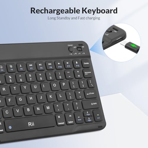 Rii Bluetooth Keyboard, Slim Wireless Keyboard with Type-C Charging, Portable Keyboard for iPad Mac Windows Android Tablets Samsung Tablet Laptop Smartphone