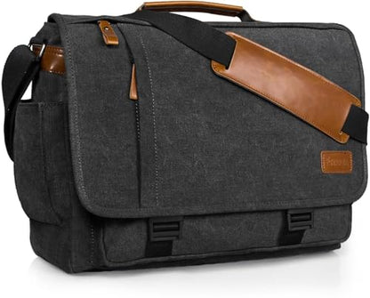 ESTARER Messenger Bag 17-17.3 Inch, Men's Computer Satchel Water-resistant Canvas, Teacher Laptop Briefcase for Work Office College, Dark Grey - color: 17-17.3" Buckle-dark Grey