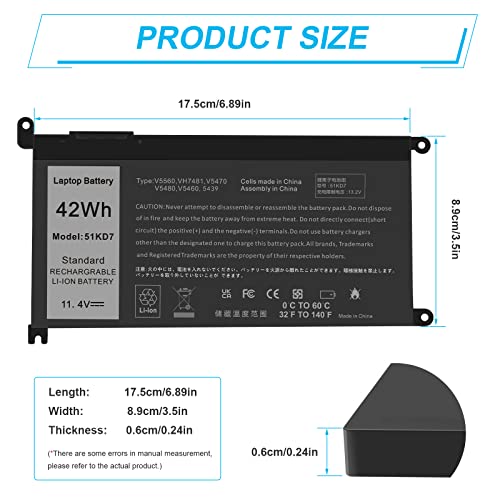 Fancy Buying 51KD7 Laptop Battery Replacement for Dell Chromebook 11 3100 3180 3189 5190 3181 2-in-1 14 3400 Series P28T001 Y07HK FY8XM 0FY8XM - size: 6.89*3.5*0.24inch