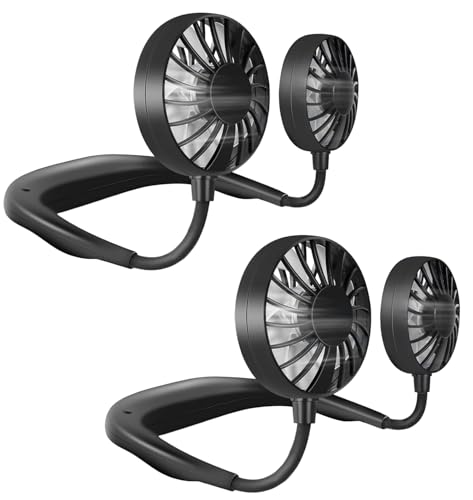 Portable Neck Fan Rechargeable Personal HandFree Fan Mini USB Wearable Neckband Sport Fan 3 Speed Adjustable 360 Degrees Rotation Perfect for Working Traveling Office Reading (Full Black 2pcs) - color: Full Black 2pcs