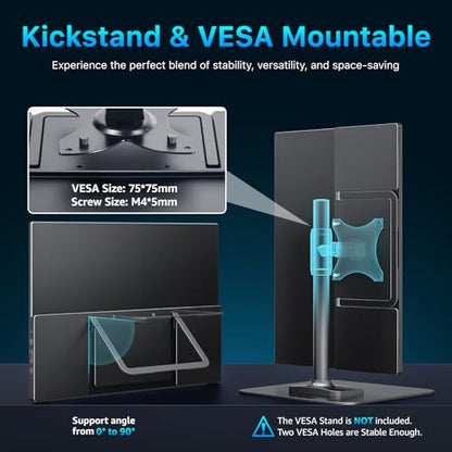 cocopar Portable Monitor 16 Inch 2.5K QHD 110% sRGB 144Hz USB-C, 120Hz HDMI, Travel Monitor with Speaker Second Screen for Laptop MacBook Surface PC Xbox PS4/5, VESA Mountable, with Kickstand - size: 16