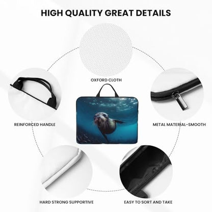 14 inch Laptop Sleeve with Handle Shockproof Laptop Bag Waterproof Computer Cover Bag Underwater Sea Lion Briefcase