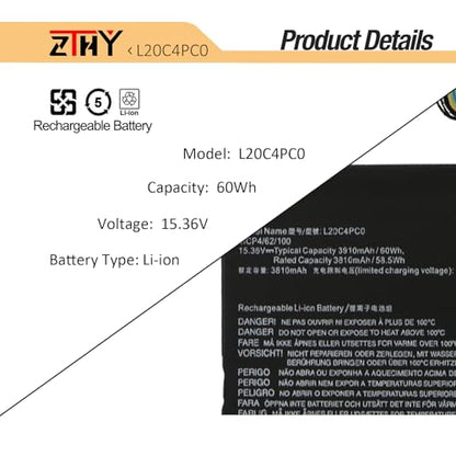 L20C4PC0 L20D4PC0 Battery Replacement for Lenovo Legion 5-15ACH6 5-15ACH6A | 5-15ACH6H 5-15IAH7 5-15IAH7H 5-15ITH6 5-15ITH6H Ideapad Gaming 3-15ACH6 Series Laptop L20L4PC0 L20M4PC0 15.36V 60Wh 3910mAh - size: 9.06*3.15*0.35 inch L20C4PC0