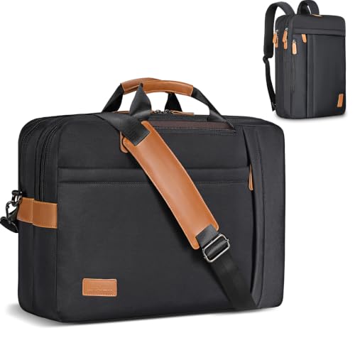 ESTARER 3 In 1 Laptop Bag for Men, 17-17.3 Inch Laptop Backpack Computer Satchel Bag for Work/Travel/Business, Convertible Briefcase Water resistant Nylon Messenger Backpack (Black) - color: Black