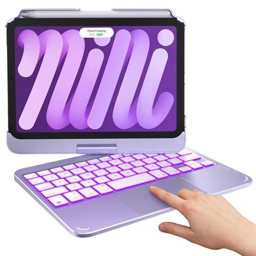typecase Keyboard Case for iPad mini 7/6 8.3-inch, Trackpad, 360 Rotating | For mini 7 (A17 pro) & 6 (2021) 8.3", 11‑Color Backlit, 7 Modes, Pencil Holder, Long Battery, for Work, School, Travel - color: Light Purple