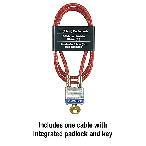Master Lock 719D Steel Cable with Integrated Outdoor Padlock with Key, 1 Pack