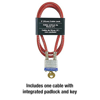 Master Lock 719D Steel Cable with Integrated Outdoor Padlock with Key, 1 Pack