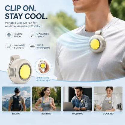 Portable Clip-On Fan, Silent Clip On Bladeless Fan, Personal Fan for Shirt & Waist, Adjustable 3-Speed For Outdoor Travel Office Home(White)