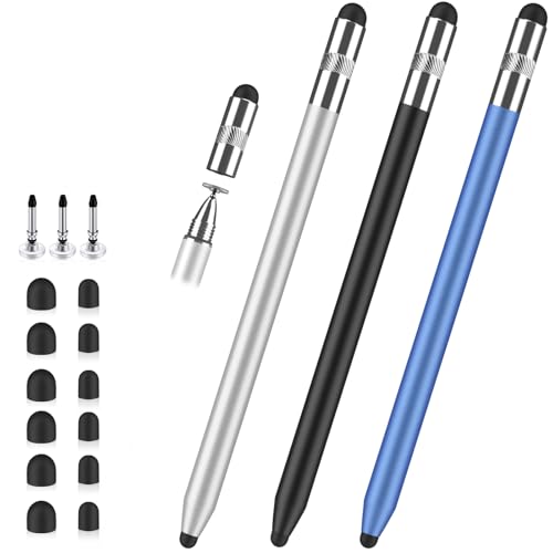 Styluslink Stylus Pen for Touchscreen,3-in-1 High Precision iPad Stylus | Metal Barrel with 3 Sizes Fine Tips, Stylists Pen for iPad/Switch/iPhone/Android/Microsoft/Tablet Capacitive Touchscreen - color: Black/Silver/Blue