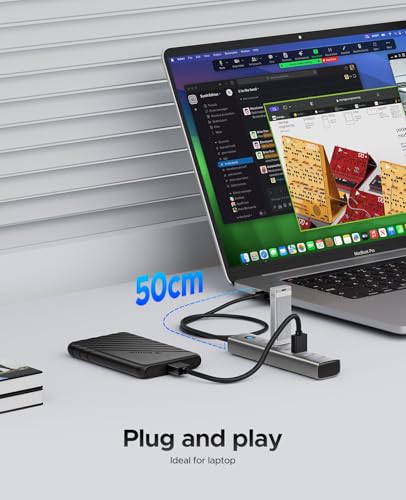 ORICO 7-Port USB 3.0 Hub, Aluminum USB Multiple Adapter, 5Gbps USB Extender USB Splitter with 1.64Ft Cable, UBS-A Hub Long Cable for Desktop, PC, Flash Drive, Mobile HDD, Windows/XPS - size: 1.64Ft