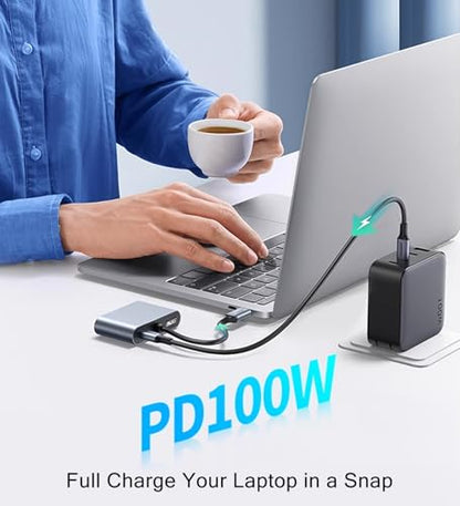 USB C to HDMI VGA Adapter for Dual Monitor, 4 in 1 USB C Hub with 4K HDMI, 1080P VGA, USB 3.0 5Gbps, 100W PD, Laptop Docking Station Compatible for MacBook Air/Pro, Dell XPS, Surface, iMac More