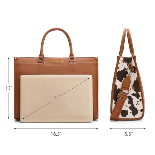 Wrangler Laptop Tote Bag for Women Western Style Work Crossbody Bag - color: Cow-brown