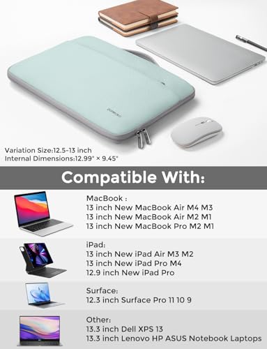 DOMISO Laptop Case Sleeve Protective Cover Compatible with MacBook Air 13 M4 M3 M2,MacBook Pro M2 M1,iPad Air/Pro,13 inch Dell,Lenovo, HP,Asus,Waterproof Computer Cases Bag with Handle,Mint Green - color: Mint Green, size: 13" for MacBook Air/Pro