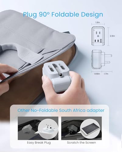 VINTAR Type M Adapter for South Africa, 3 Pack Foldable Africa Travel Plug | 5 in 1 with 2 Outlets 3 USB, Dual USB C Fast Charge, Africa Travel Essentials for US to Malaysia Namibia Nepal Mozambique - style: Type M - South Africa-3 Pack