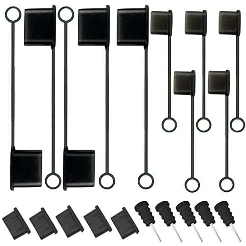5 Pcs USB C Cable Cover + 5 USB Port Protective Cover + 5 USB C Dust Plugs Caps + 5 Anti Dust Protectors for 3.5mm Headphone Jack, Silicone Anti-Dust Pluggy Caps for Type C Charging Port Devices