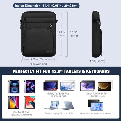 MoKo 13 Inch 360° Protective Tablet Sleeve Shoulder Bag with Earphone Hole | Fits iPad Pro 13-inch M5, iPad Air 13-inch M4, iPad Pro 12.9-inch and Galaxy Tab S9/S8 Plus 12.4-inch, Black - color: Black, style: 12.9 Inch