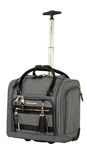 Steve Madden Designer 15 Inch Carry On - Weekender Overnight Business Travel Luggage - Lightweight 2- Spinner Wheels Suitcase - Under Seat Rolling Bag for Women, Peek-a-boo Grey, 15.0 x 14.0 9.0 - color: Peek-a-boo Grey