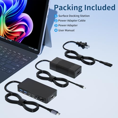 Surface Thunderbolt 4 Docking Station, 12-in-1 Surface Pro Dock with Dual 4K@60Hz HDMI & VGA, Triple Monitor Display Adapter for Microsoft Surface Pro 12/11/10/9/8/7/X, Laptop 7/6/5, Go, Book