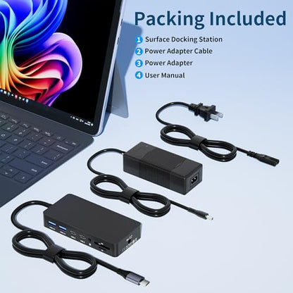 Surface Thunderbolt 4 Docking Station, 12-in-1 Surface Pro Dock with Dual 4K@60Hz HDMI & VGA, Triple Monitor Display Adapter for Microsoft Surface Pro 12/11/10/9/8/7/X, Laptop 7/6/5, Go, Book