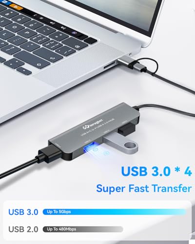 USB hub Splitter for Laptop,USB hub 1to4,USB 3.0 Splitter USB c hub,3.0 HUB Port Expander (USB 3.0 HUB-Silver)