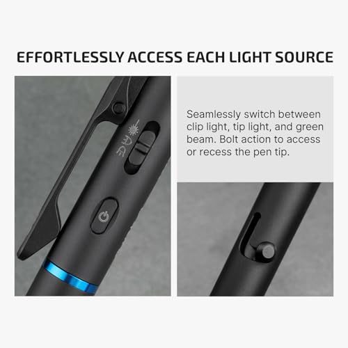 OLIGHT O'Pen 3 EDC Pen Light, 120 Lumens LED Flashlight with Green Beam, 4-in-1 Bolt Action Pen with Nib & Clip Light, USB-C Rechargeable for Writing, Presentation, Inspection and Outdoor (Black) - color: Black