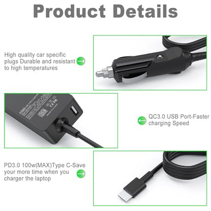 OSISZI 100W USB‑C Laptop Car Charger fit for Dell,MacBook,LG gram,Lenovo | Compatible with Dell XPS/Precision/Latitude/Pro 16 14 13 Plus,MacBook Pro 14/16 M4,LG gram,Lenovo Yoga/Thinkpad