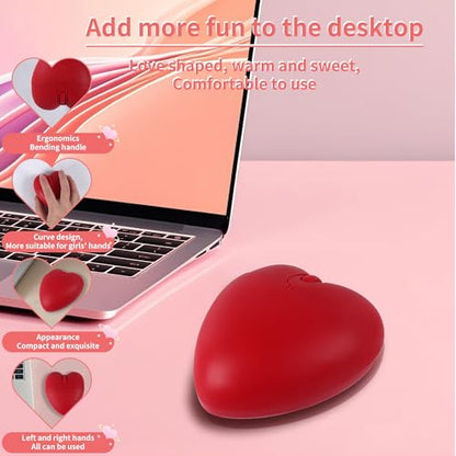 elec Space Wireless Bluetooth Mouse, Silent and Stylish Heart-Shaped Mouse for Laptop, PC - 10m Range (Red) - color: red