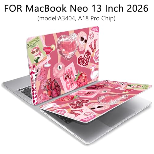 for MacBook Neo Case 13 inch 2026 A18 Pro (A3404), Anti-Scratch Protective Pattern Hard Shell Case, Trendy Laptop Cover with Keyboard Cover+Screen Film+Trackpad Film,Pink Disco Heart ﻿ - color: Pink Disco Heart