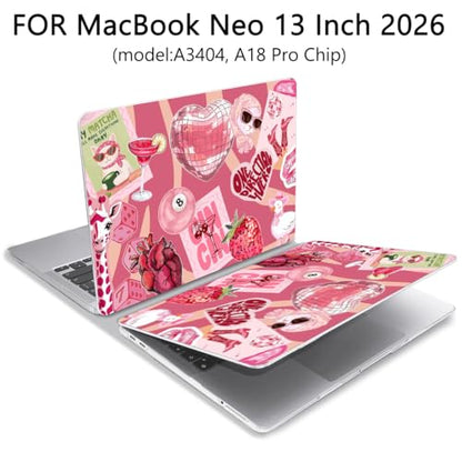 for MacBook Neo Case 13 inch 2026 A18 Pro (A3404), Anti-Scratch Protective Pattern Hard Shell Case, Trendy Laptop Cover with Keyboard Cover+Screen Film+Trackpad Film,Pink Disco Heart ﻿ - color: Pink Disco Heart