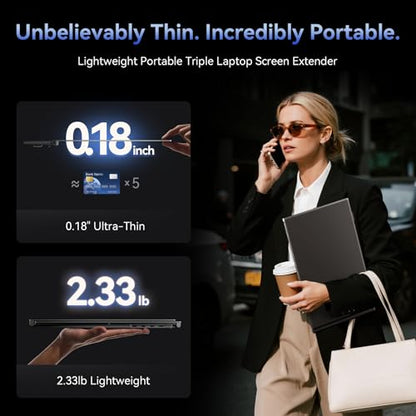 One Cable Connection Triple Laptop Screen Extender - Ultra Thin 14" Monitor IPS FHD 1080P Lightweight Portable Display for 13"-17" Laptops Compatible with Windows Mac Chrome Travel Work Setup - size: 14.3"