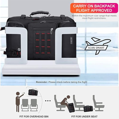WITZMAN Carry on Travel Backpack for Men Airline Approved Fits 16" Laptop | Nylon 3 in 1 Luggage Duffle Bag with USB Charging Port, Shoe Compartment, For Weekend Getaway, Overnight Trip, B682 Black - color: 01.black